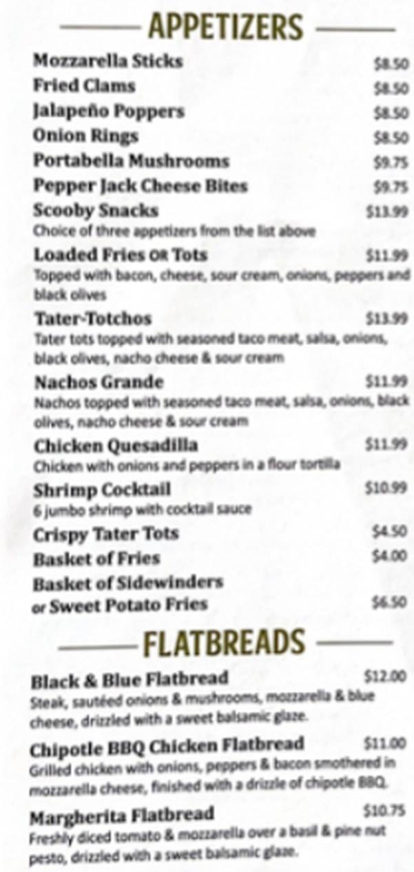 Turtle Cove menu page 1